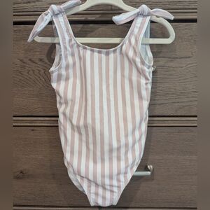 2T Toddler Kids Pink & White Stripe One-Piece Swimsuit with Tie Straps